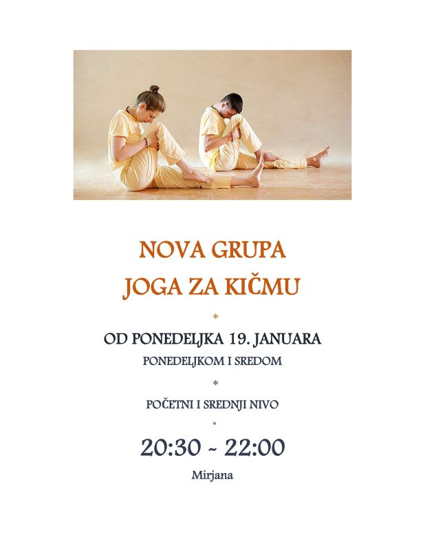 NOVA GRUPA JOGA ZA KIČMU 19.01.2026